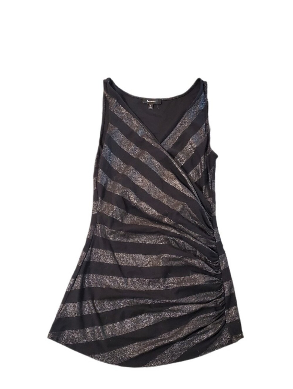 Express Black & Metallic Silver Sleeveless Side Ruched Top Small